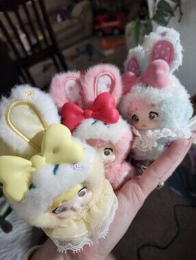 Nommi Bite Of Sweetheart Bunny Girl Keychain Trio - Pastel Yellow, Pink, Mint
